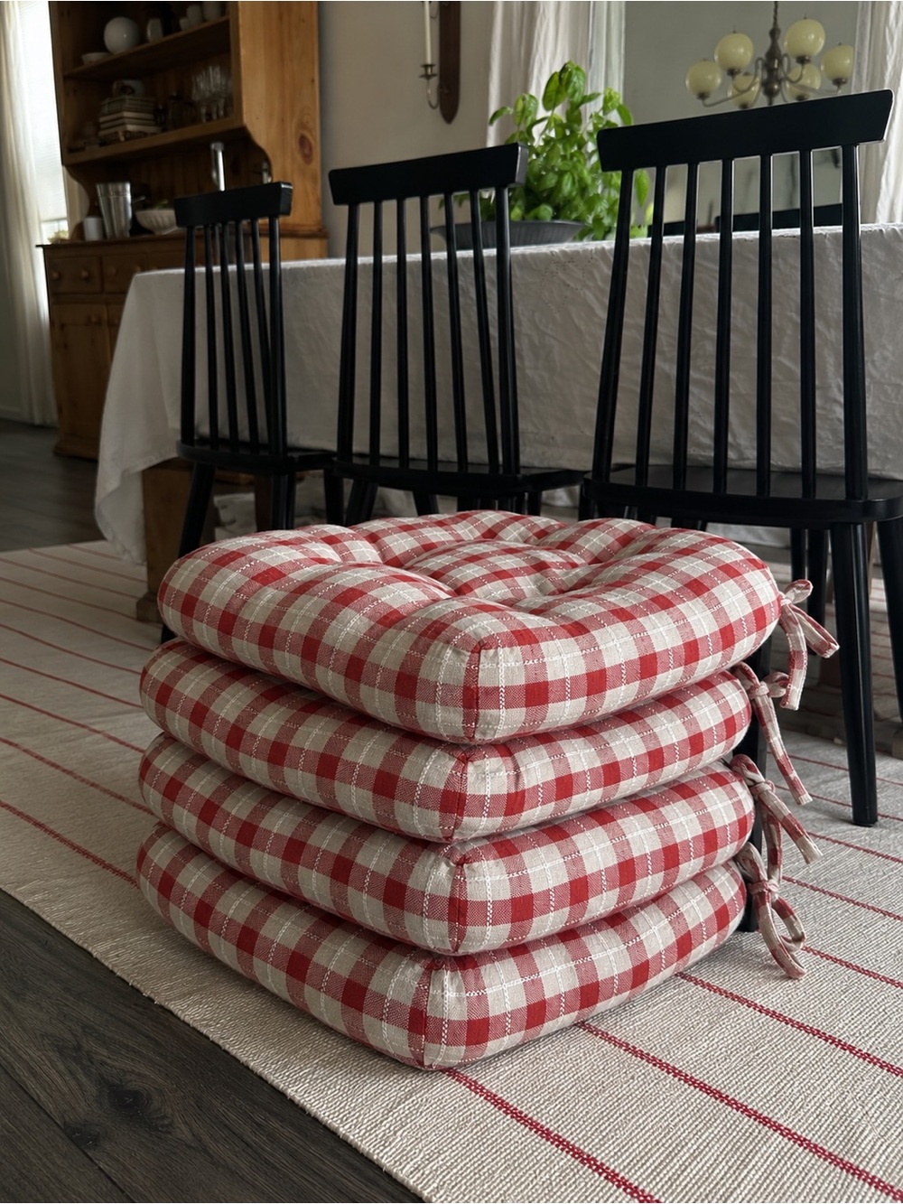 Red and White Checkered Seat Cushions - Set of 4